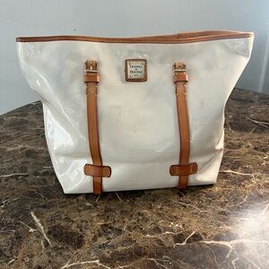 Dooney & Bourke Cream Patent Leather Tote Bag Tan Trim Shoulder Bag